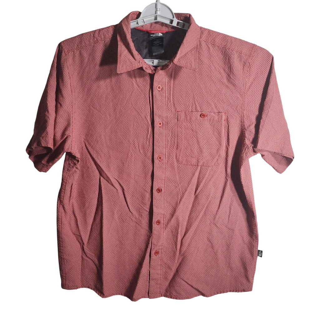 The North Face Mens Button‎ Up Short Sleeve Shirt Red White Gingham Large
